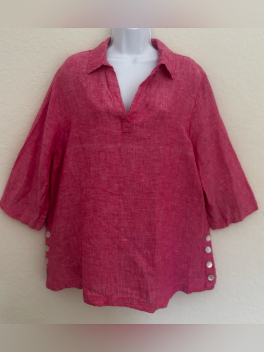 TAHARI Pink Heather 100% Linen 3/4” Sleeve Tunic Top Size 1X